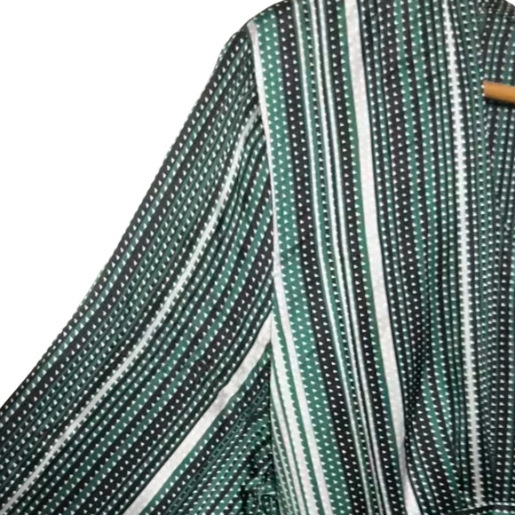 Tahari Women's Green Silk V-Neck Empire Waist Tie Back Striped Dress Size 10 - Picture 9 of 16